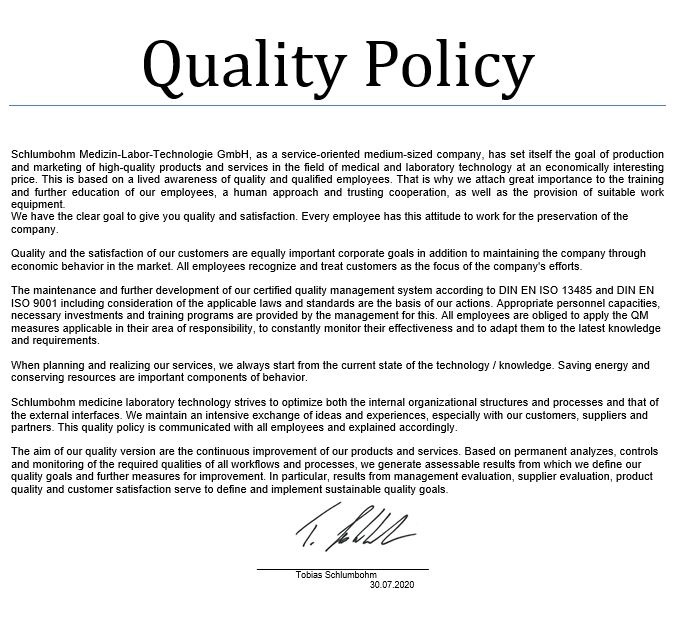SCHLUMBOHM Quality Policy
